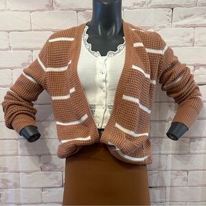 Peach and White Striped Open Cardigan